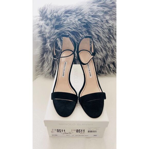 manolo blahnik 90mm chaos suede sandal black 40.5 - Picture 2 of 8